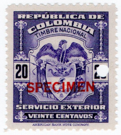 (I.B) Colombia Revenue : Consular Service 20c (ABN Specimen)