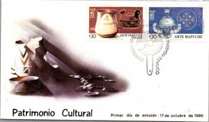 CHILE 1986 CACHET FDC COVER COMM CULTURAL NATIVE MAPUCHE ART SPECIAL CANC TEMUCO