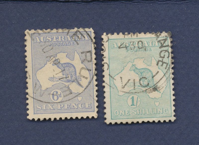 AUSTRALIA  - Scott  49 & 51  - used - Watermark 10 - 6d  & 1 shilling Kangaroo
