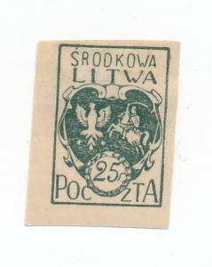 Central Lithuania 1920 Scott 2 MH Imperf - 25f, Coat of Arms