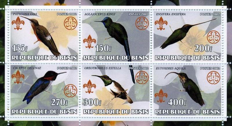 Benin 2002 Small Birds Sheet (6) Perforated mnh.vf 