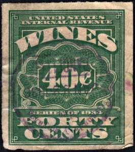 RE102 40¢ Wine Revenue Stamp (1934) Used