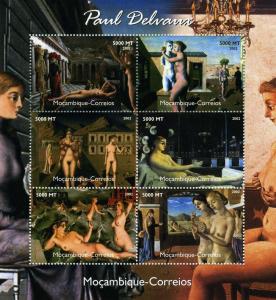 Mozambique 2002 PAUL DELVAUX Nudes Paintings sheet Perforated Mint (NH)