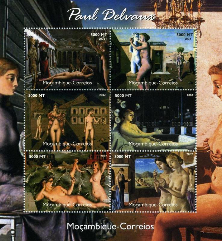 MOZAMBIQUE 2002 Paul Delvaux NUDES Paintings sheet Perforated mnh.vf