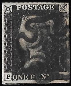 Great Britain #1 SG1 1P SUPERB FANCY, 1840 stamp used SUPERB