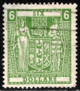 1968 New Zealand Revenue 6 Dollars  Coat of Arms General Stamp Duty Used