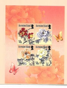 ASCENSION Sc 1029 NH SOUVENIR SHEET OF 2011 - FLOWERS