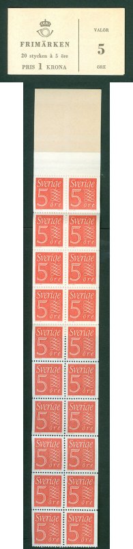 Sweden. Booklet 1964.  Numeral  20 x 5 Ore Red. Scott# 513A