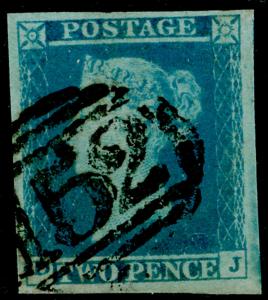 SG13, 2d pale blue, FINE USED. Cat £100. 4 MARGINS. DJ