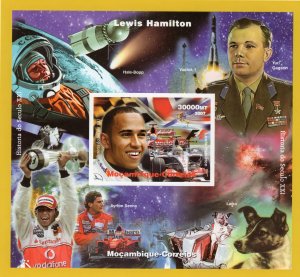 MOZAMBIQUE 2007 LEWIS HAMILTON-GAGARIN-LAIKA DOG-SPACE S/S IMPERFORATED MNH