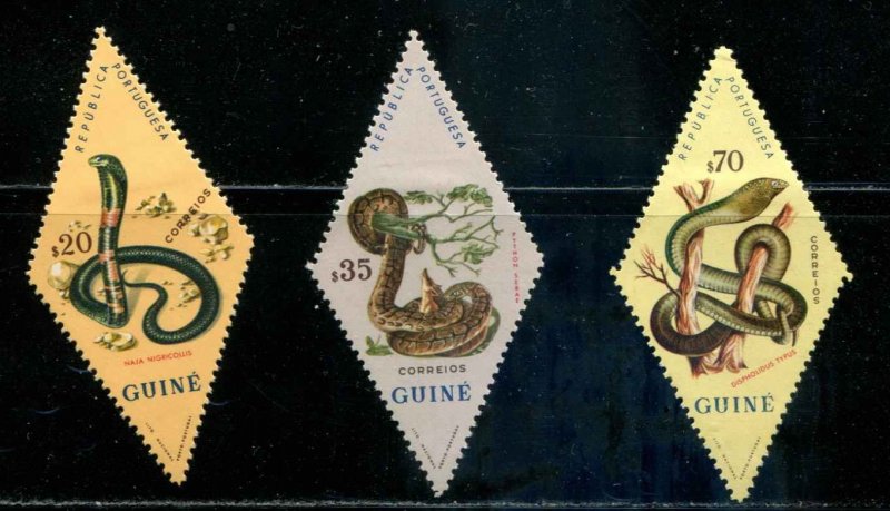 Portuguese Guinea SC# 306-8 Snakes MH SCV $ 2.50