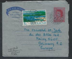 ST LUCIA (PP0103B)  QEII 15C AEROGRAM UPRATED 5C  1975 TO GERMANY 