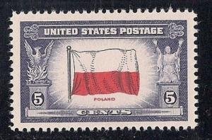 U.S.#909 (Overrun Countries) Flag of Poland 5c Single, MNH.