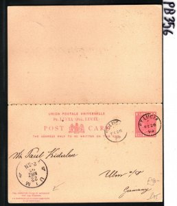 ST LUCIA QV Stationery Intact Reply Card Germany Ulm 1896 {samwells-covers}PB356