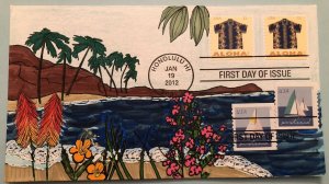 2012 Aloha Hawaii FDC HAND DRAWN PAINTED CACHET 2023 Sailboats Lahaina Maui