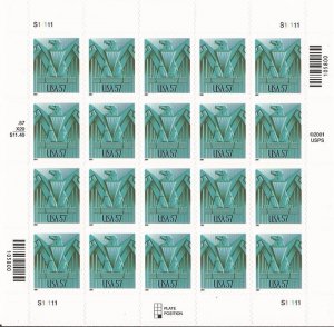 US Stamp - 2001 57c Art Deco Eagle - 20 Stamp Sheet - Scott #3471A