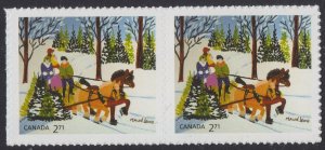 Canada 3257 Christmas Maud Lewis Family and Sled $2.71 horz pair MNH 2020