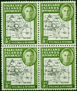 Falkland Island Dep 1946 1/2d Black & Green SGG1 Fine MNH Block of 4