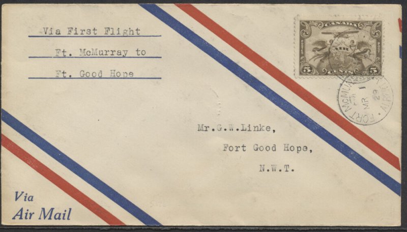 1929 Flight Cover AAMC #2917c Fort McMurray Alta to Fort Good Hope NWT