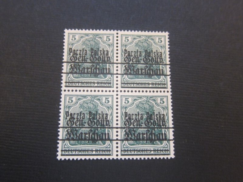 Poland Overprints Germany 1918 Sc 18 BLK(4) MNH