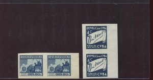 CUBA 346P & 347P 1937 4c Costa Rica and Cuba Imperf Blue Plate Proof Stamp Pairs