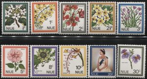 NIUE  Sc 122-31 Mint NH, VF  Flowers + QEII