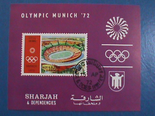 SHARJAH-STAMP:- 1972-   OLYMPIC MUNIVH'72 - STADIUM - CTO AIR MAIL S/S SHEET NH