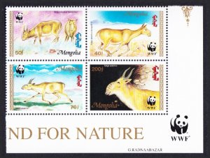 Mongolia WWF Saiga SE Block of 4 WWF Logo 1995 MNH SC#2209-2212