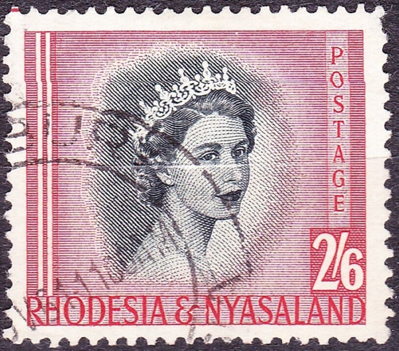 RHODESIA & NYASALAND 1954 EQII 2/6 Black & Rose-Red SG12 Used