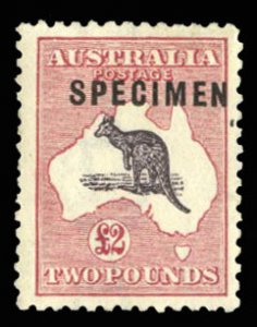 Australia #58S (SG 45s) Cat£850 (for set of three), 1919 Kangaroo, £2 deep ...