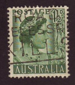 Australia 1950 Sc#230, SG#236 1-1/2d Green KGVI, Queens, USED