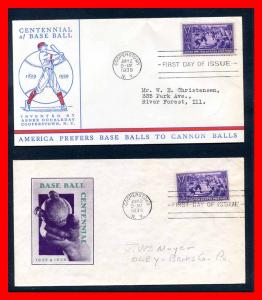 U.S. 1939 #855, Baseball - 2 Different Cacheted F.D.C.'s