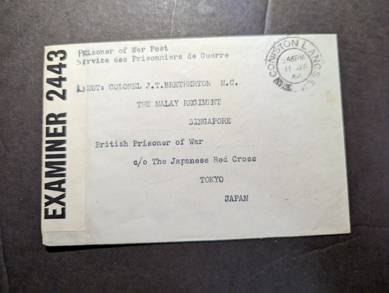 1944 England Prisoner of War POW Cover Coniston to Tokyo Japan