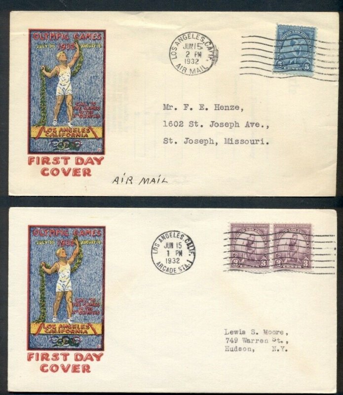 US #718-19, 3¢  & 5¢ Olympics FDCs, 1st Bennett cachets, Mellone $50.00