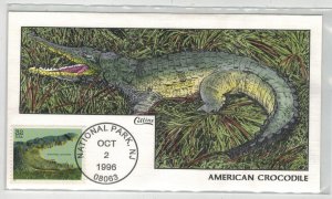 1996 COLLINS ALLOVER HANDPAINTED FDC ENDANGERED SPECIES AMERICAN CROCODILE