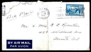 CANADA Winnipeg, Manitoba to Toronto, Ontario Cover (1947)