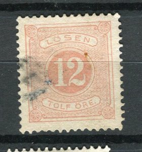 SWEDEN; 1874 early classic Postage Due Perf 13 issue used 12ore. value