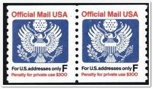 SCOTT  O144  U.S. OFFICIAL  RATE F  COIL PAIR  MNH  SHERWOOD STAMP