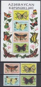 AZERBAIJAN SC # 470-3 CPL MNH SET of 4 and S/S of  4  - BUTTERFLIES