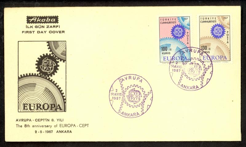 TURKEY 1967 Complete EUROPA Semi Postal Set on U/A Cachet FDC Sc B120-B121