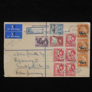 WS-F804 BRITISH KUT - Registered, 1957 Airmail Tanga To Germany QEII Cover