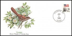 US Brown Thrasher,Cherokee Rose,GA State Bird and Flower 1985 Fleetwood Cover