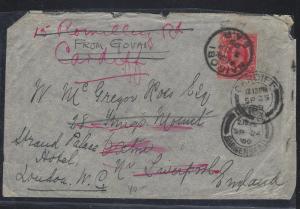 EAST AFRICA AND UGANDA (P0302B) 1909 KE 6C COVER NAUROBI VIA MOMBASA TO ENGLAND