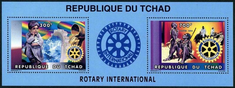 Chad 696 ab sheet,MNH. Rotary Intl 1996.Boy,water pipes;Native,volunteers.