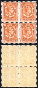 Gibraltar SG131 KGVI One Pound Orange U/M Block  Cat  180 pounds