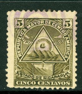 Nicaragua 1898 Seebeck Coat of Arms 5¢ Unwmk VFU B646