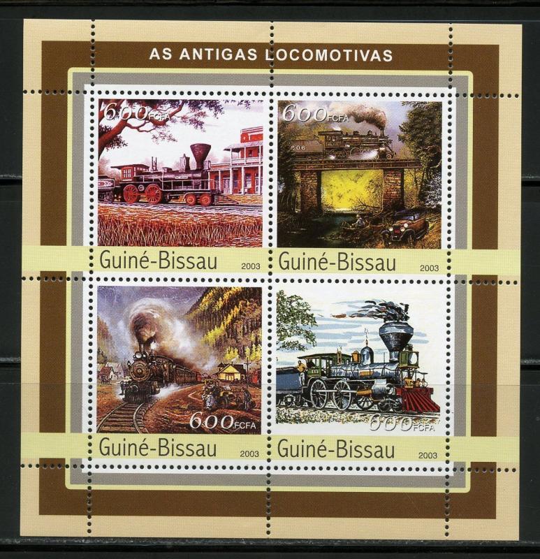 CLOSEOUT SPECIAL GUINEA BISSAU STEAM TRAINS SET OF TWO  SHEETS OF FOUR MINT NH