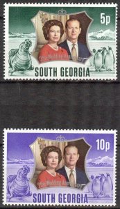 South Georgia 1972 Silver Wedding of Royal Couple Penguins Seals Set of 2 MNH