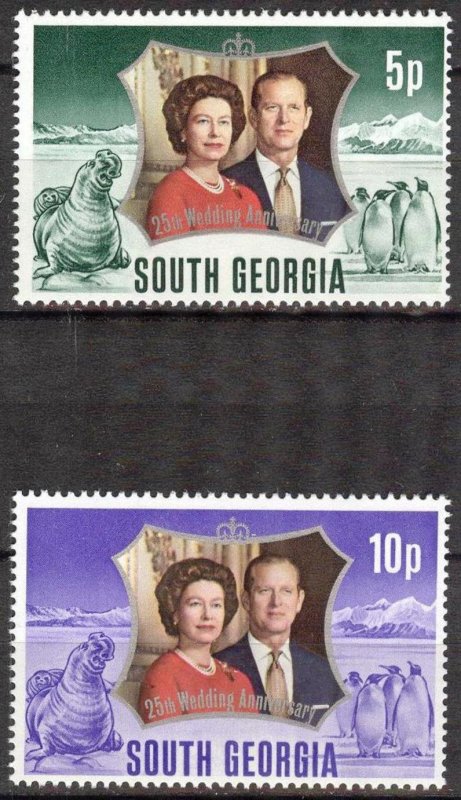 South Georgia 1972 Silver Wedding of Royal Couple Penguins Seals Set of 2 MNH