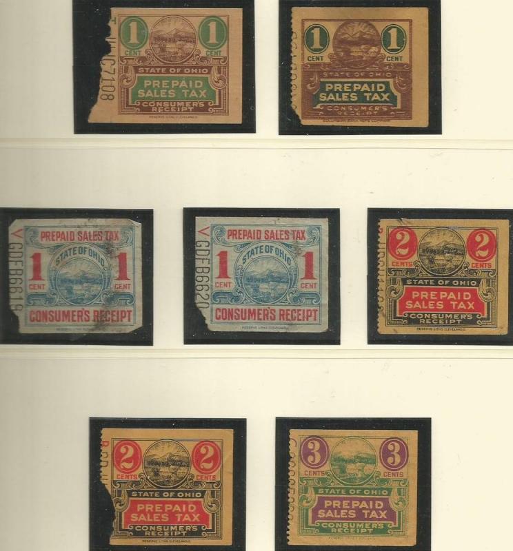 U.S. Ohio Revenue Stamps - Used Set of 7